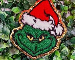Grinch Face Chenille Iron On Patch